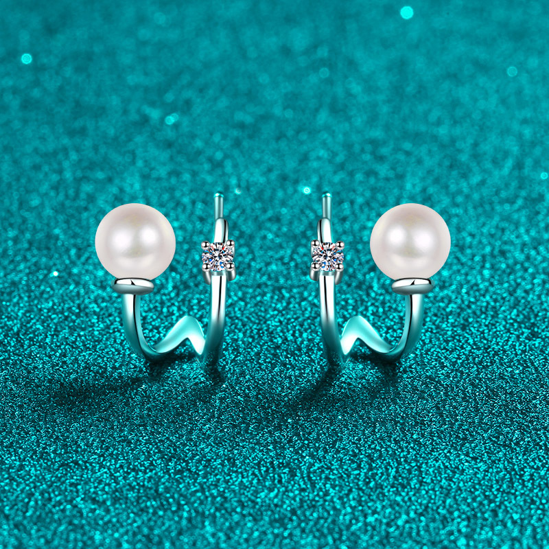 D-farbige Moissanit-Ohrringe von Xindeyi aus 925er Sterlingsilber, U-förmig, für Damen, mit Moissanit und Süßwasserperle, Schmuck auf Lager, Großhandel_voghion.com