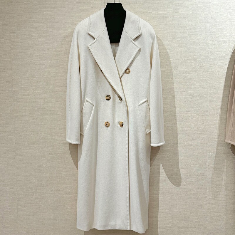 10% Cashmere 101801 Women's Coat Max's Sheep Wool Woolen Coat Hepburn White Autumn and Winter Cocoon-Shaped Long Winter Coat