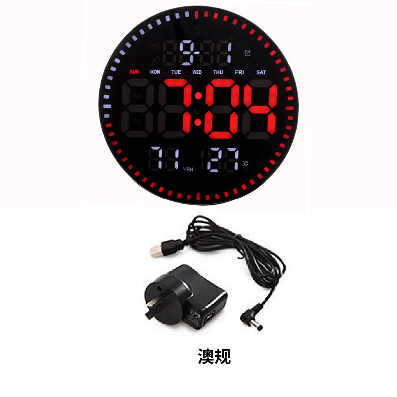 跨境英文万年历电子钟圆形卧室客厅挂墙钟led屏24小时时钟带温度|undefined