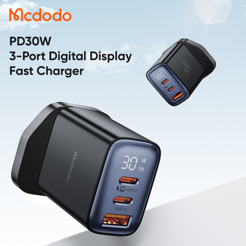 Maiduo English 30W Fast Charge Digital Display Mobile Phone Laptop Charger PD Multi-port Flash Charge Portable Charge Head