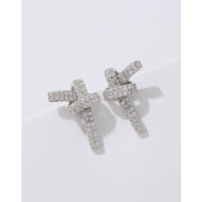 925 plata esterlina completo diamante concéntrico nudo pendientes para mujeres luz lujo nicho diseño 2023 nuevos pendientes de alto grado