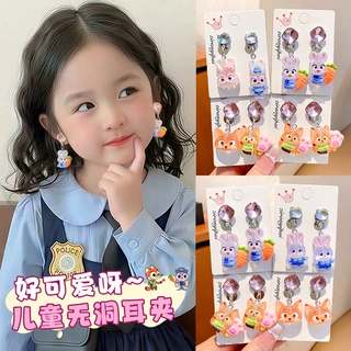 新款动物城卡通兔子儿童耳夹立体无痛耳夹女孩饰品耳环女童发饰品