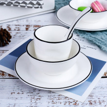 创意描边消毒餐具摆台四件套 酒店餐厅碗盘碟勺套装印字定LOGO制