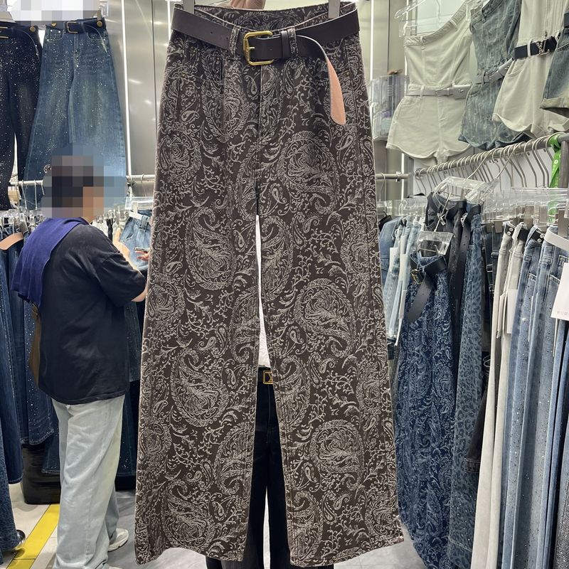 欧洲站2025秋季女装新款复古图案直筒牛仔裤女小众显瘦阔腿长裤|undefined