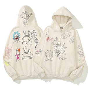 2021 autumn and winter New Beautiful tide Kanye with cartoon dynamic flower hip-hop men's and women's casual hooded long sleeve plus velvet sweater