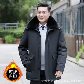 2021新款加厚可脱卸内胆中老年羽绒服男中长款大码爸爸装羽绒冬装