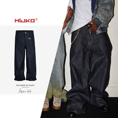 MIJKO メンズ レディース マルチサイズ パンツ 男女同型 ゆったり ニュートラル シミタリー 立体 バギー オリジナル カウボーイ ジーンズ