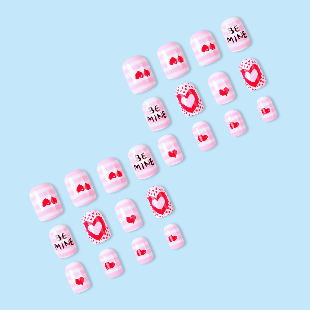 Día de San Valentín de Europa y América, manicuría de rayas blancas, confesión de amor dulce, uso de parches de uñas, 24 piezas de parches de uñas