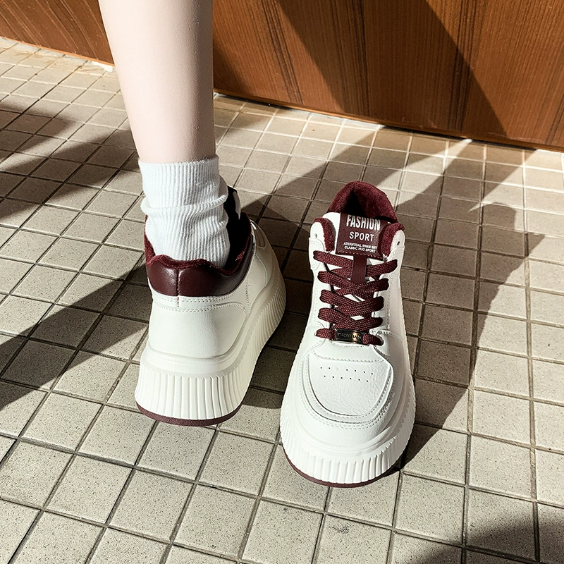 Keep warm high fleece universal sneakers platform, white shoes for leisure, for teenagers