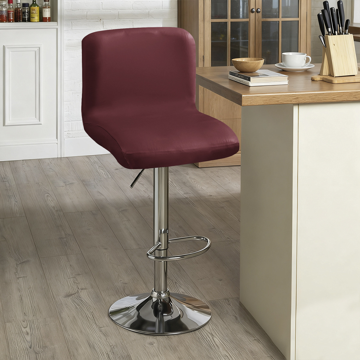 Funda elástica de PU de color sólido para silla de respaldo bajo, impermeable, antiarañazos para gatos, funda para taburete de bar, funda para taburete alto de cocina, funda para silla giratoria