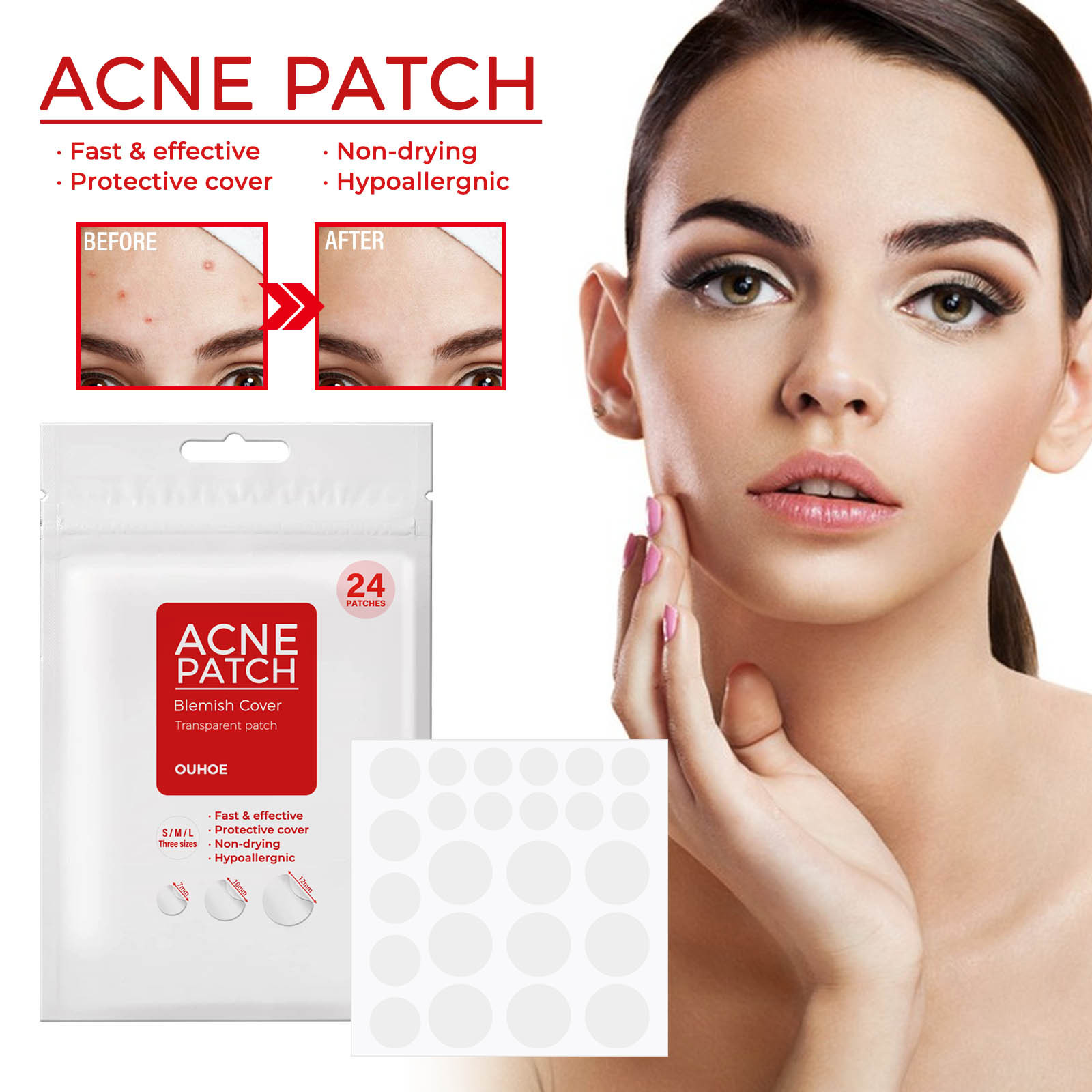 OUHOE Reparatie Gezichtsbedekking Verzachtende Huidverzorging Acne Patch_voghion.com