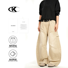 11KN美式复古弯刀裤男女解构设计感铆钉宽松立体显瘦阔腿休闲长裤
