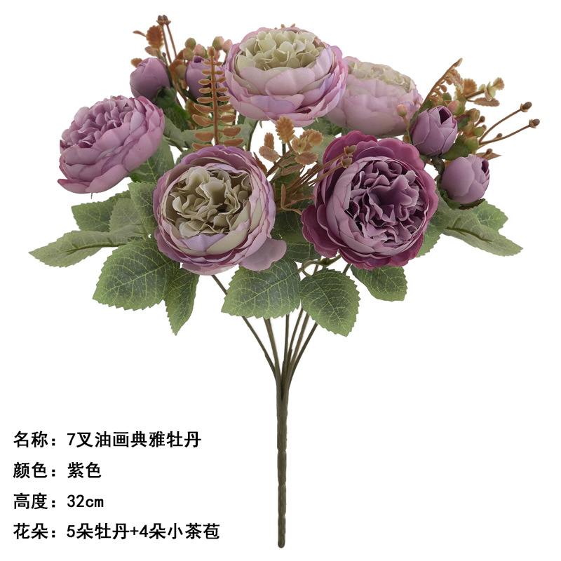 7 fork oil painting elegant peony purple