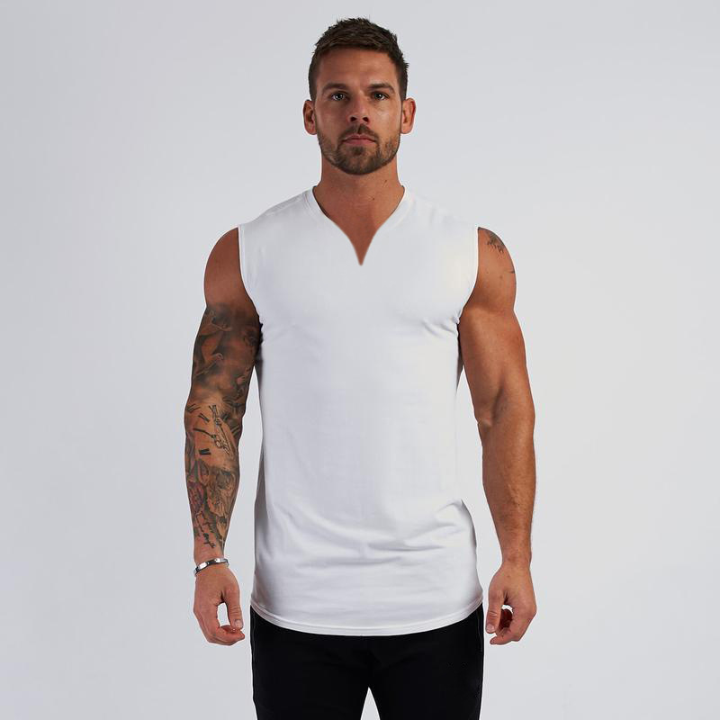 Tablero de luz de comercio exterior color sólido verano pequeño cuello en v chaleco deportivo culturismo de los hombres fitness camiseta sin mangas correr entrenamiento superior algodón