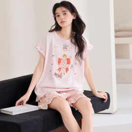 2026夏季新款莱赛尔凉感雪花棉带胸垫套头背心短裤睡衣女