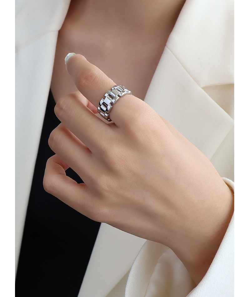 Neue Ins Einfache Modische Textion Schwere Industrie Uhr Kette Stil Ring frauen Finger Ring Titan Stahl Überzogene frauen Schmuck_voghion.com