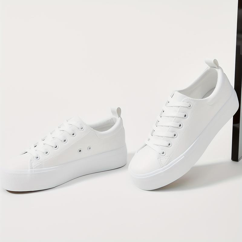 2025 New Cross-Border Dropshipping Women's Flat White Lace-Up Non-Slip Sports Shoes Thick Sole Type