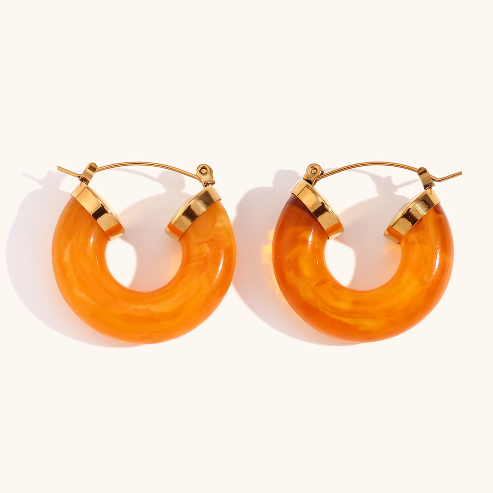 1 Paire Style Vintage Géométrique Bloc De Couleur Placage Acier Inoxydable Boucles D'oreilles display picture 4