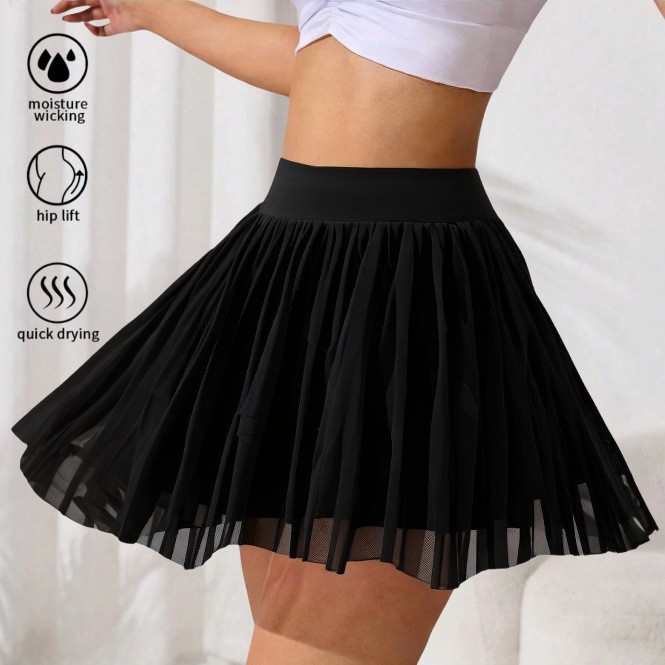 Yoga Culottes Cross-Border Mesh Fake Two-Piece Yoga Clothes for Women Pleated Sports Skirt for Women Anti-Exposure High Waist Quick Drying