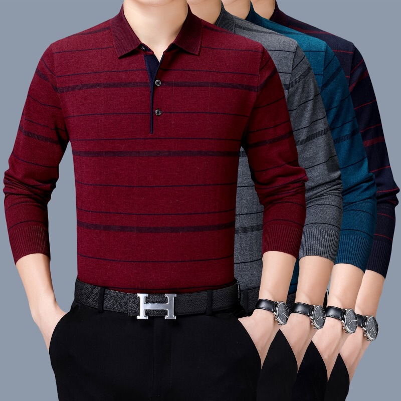 Pastoral Bird Cashmere Sweater Brand Men's 100 Cashmere Autumn and Winter Lapel Long Sleeve T-Shirt Bottoming Wool Sweater