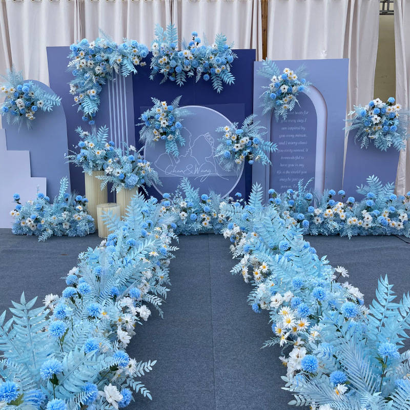 藍色仿真花 婚禮裝飾花場景婚慶弔頂路引絹花深藍色人造假花插花