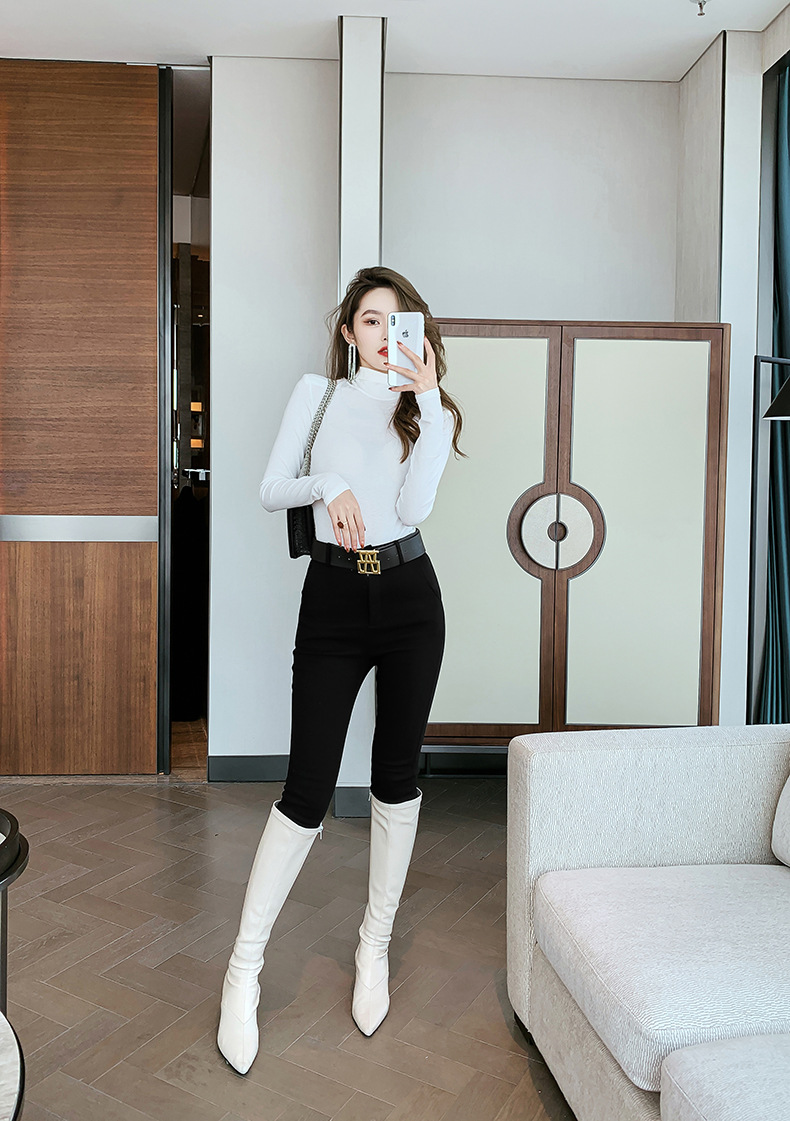 Quần dài bút chì nữ eo cao dáng ôm phong cách Hàn Quốc — Màu đen chi tiết 12