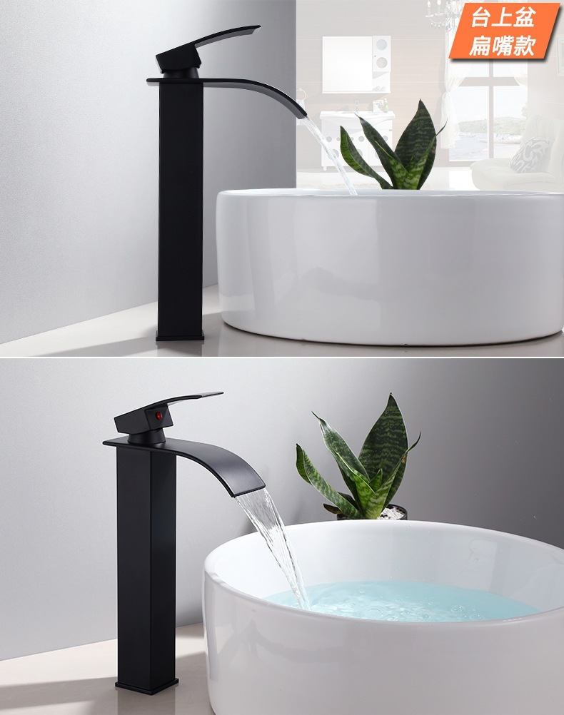 Black stainless steel washbasin, hot and cold water faucet, hotel bathroom washbasin, bathroom cabinet, square waterfall faucet undefined