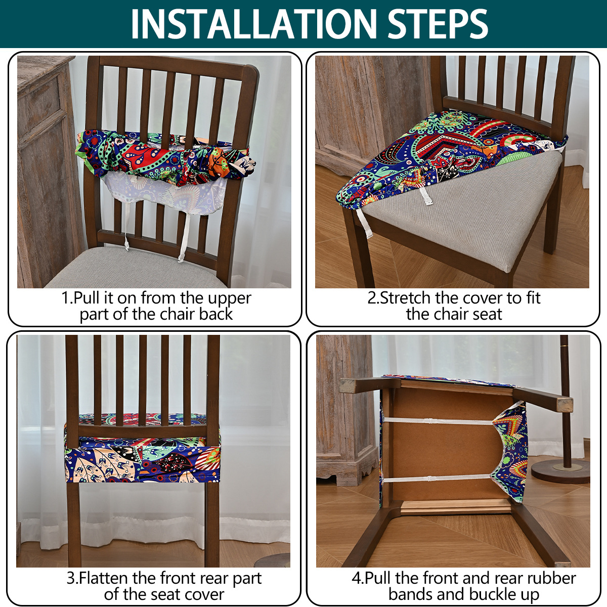 Nuevo transfronterizo elástico a prueba de agua anacaju flor doble taburete elástico cubierta de silla con lengua de hebilla cubierta de taburete impresa antideslizante