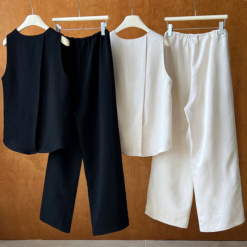 Chaleco sin mangas con abertura en la espalda, top, pantalones anchos, traje coreano de dos piezas para desplazamientos diarios