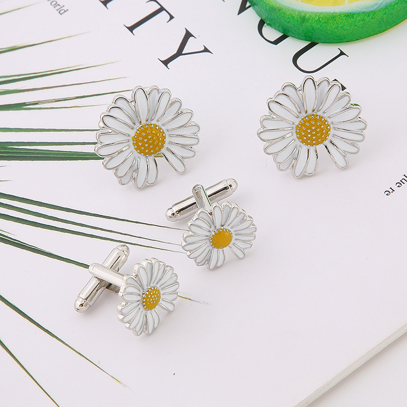 Aliexpress New Round Wrinkled Chrysanthemum Painted Alloy Metal Cufflinks Sunflower Men's Shirt Cuff Pins