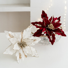 国境を越えた新製品26cm高級ベルベット手作りの粉がクリスマスの花クリスマスクリスマスツリーの装飾品のストラップをシミュレートした
