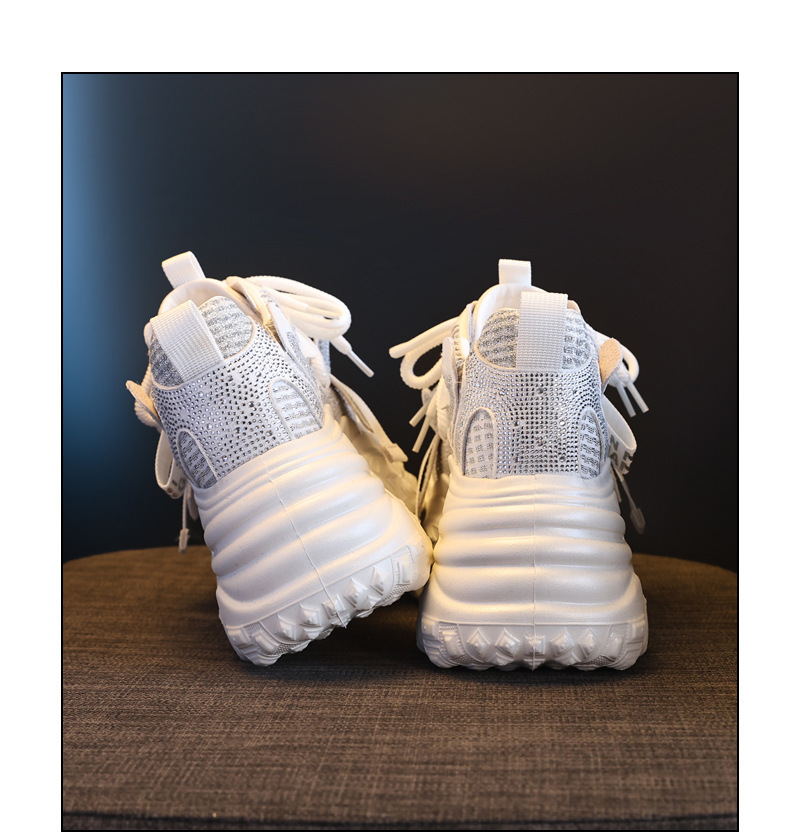 Giày sneaker nữ đế dày tăng chiều cao đính đá lưới thoáng khí — màu trắng chi tiết 20