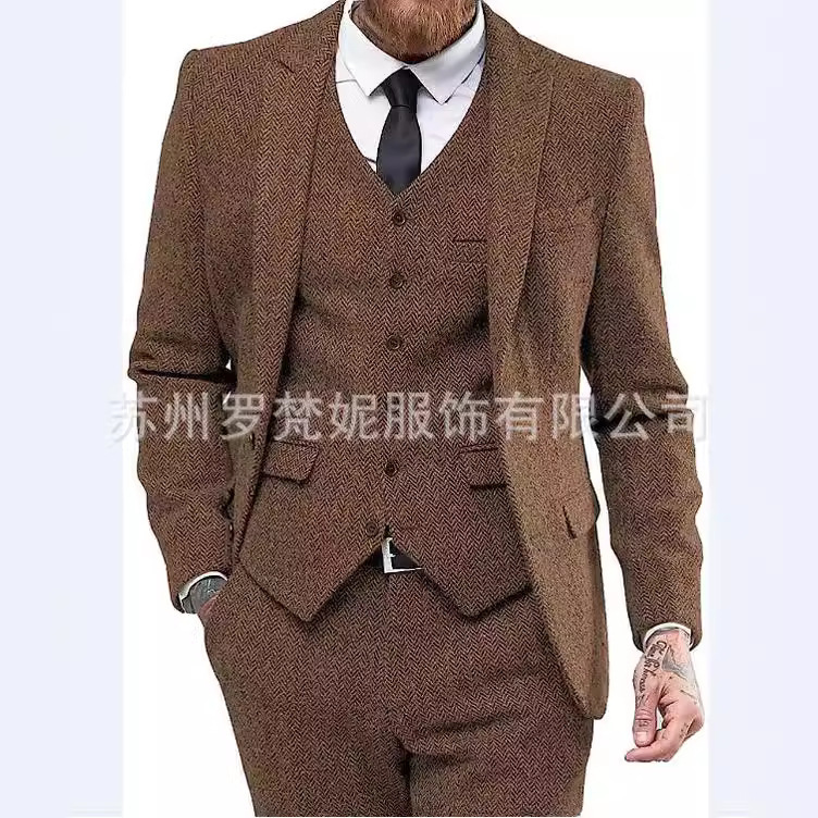 New Amazon Men's Herringbone Wedding Suit Slim-fit Three-piece Suit Wedding Men's Work and Leisure Gift New Amazon Men's Herringbone Wedding Suit Slim-fit Three-piece Suit Wedding Men's Work and Leisure Gift