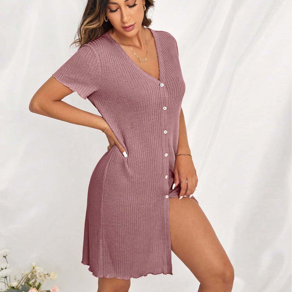 Women's Summer Casual Loose Fit V-Neck Short-Sleeve Dress