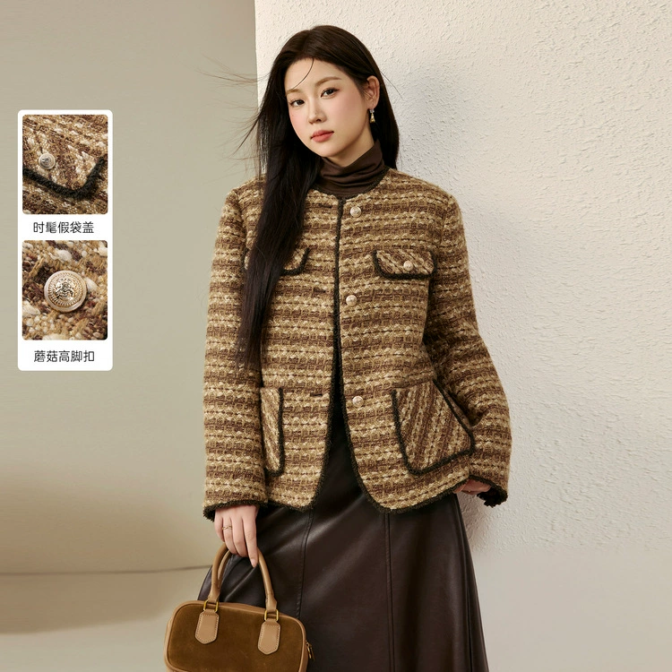 [Толстая куртка из твида] Fashion Show большой размер женщины ретро Qianjinfeng топ жирный mm2024 зимний новый