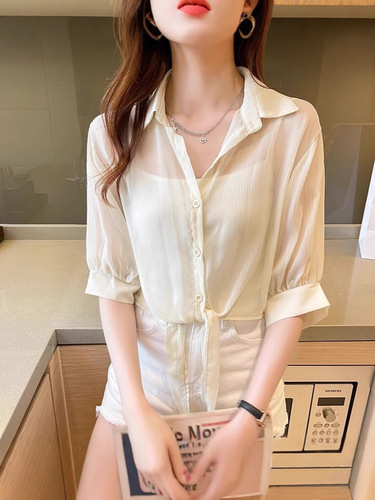 Summer chiffon cardigan sun-protection clothes, women's thin small shawl top, outer matching skirt, blouse, ice silk chiffon shirt