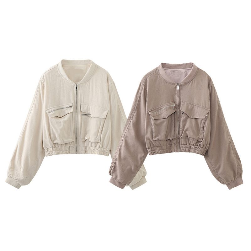 Taop&Za Spring New Women's Linen Flap Pocket Pants Casual Bomber Jacket 2674243 Versatile