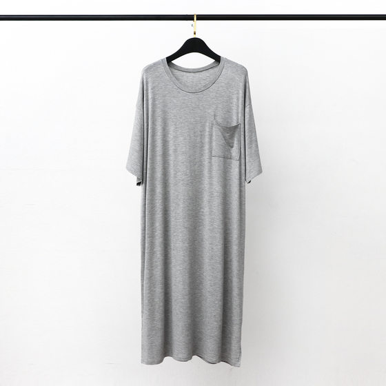 Modal 005 Pajamas Long Over-the-knee Men's Short-sleeved Mid-length Ice Silk Loose Large Size Bathrobe Home Clothes