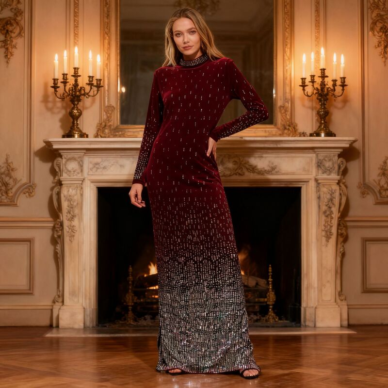 French-Style Heavy Sequined Gradient Color Fishtail Dress 2026 New Model Round Neck Rhinestone-Embellished Long-Sleeve High-Waisted Slimming Dress for Women French-Style Heavy Sequined Gradient Color Fishtail Dress 2026 New Model Round Neck Rhinestone-Embellished Long-Sleeve High-Waisted Slimming Dress for Women