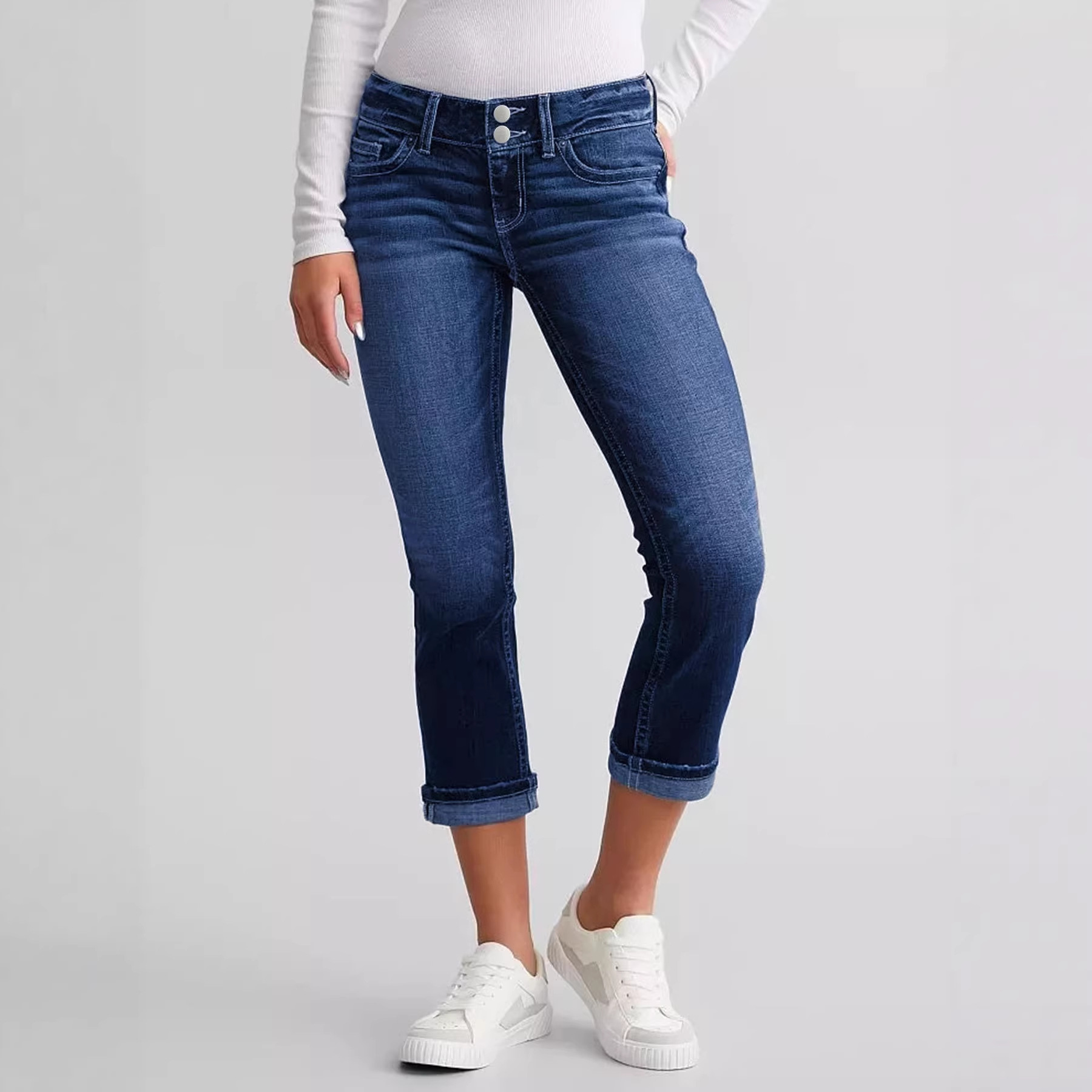 European and American Cross-Border Temu Tk2026 New Women's Embroidered Double-Button Denim Pants Fashionable Slim-Fit Jeans