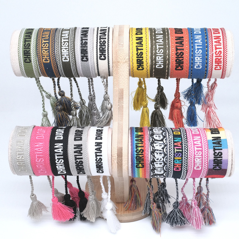 Thousands of in stock wholesale replaceable logo hand-woven tassel ribbon letter bracelet Bohemian ethnic style Thousands of in stock wholesale replaceable logo hand-woven tassel ribbon letter bracelet Bohemian ethnic style