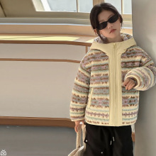 女童秋冬装外套2025新款洋气儿童羊羔绒加厚上衣女孩大童夹棉衣服