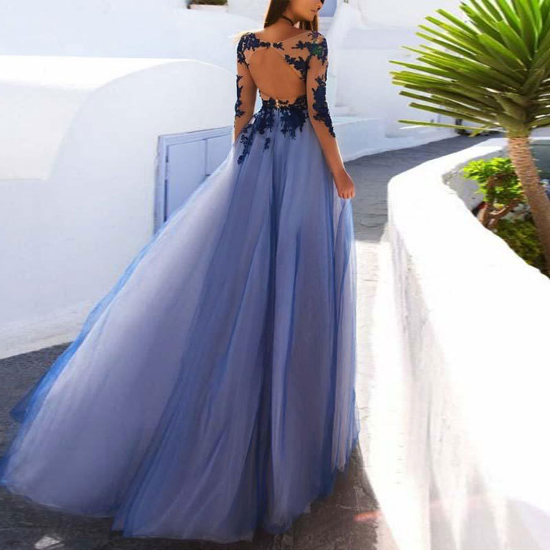 Comercio exterior de Europa y América Amazon AliExpress deseo encaje cuello redondo vestido de noche manga larga vestido de banquete vestido largo image 4