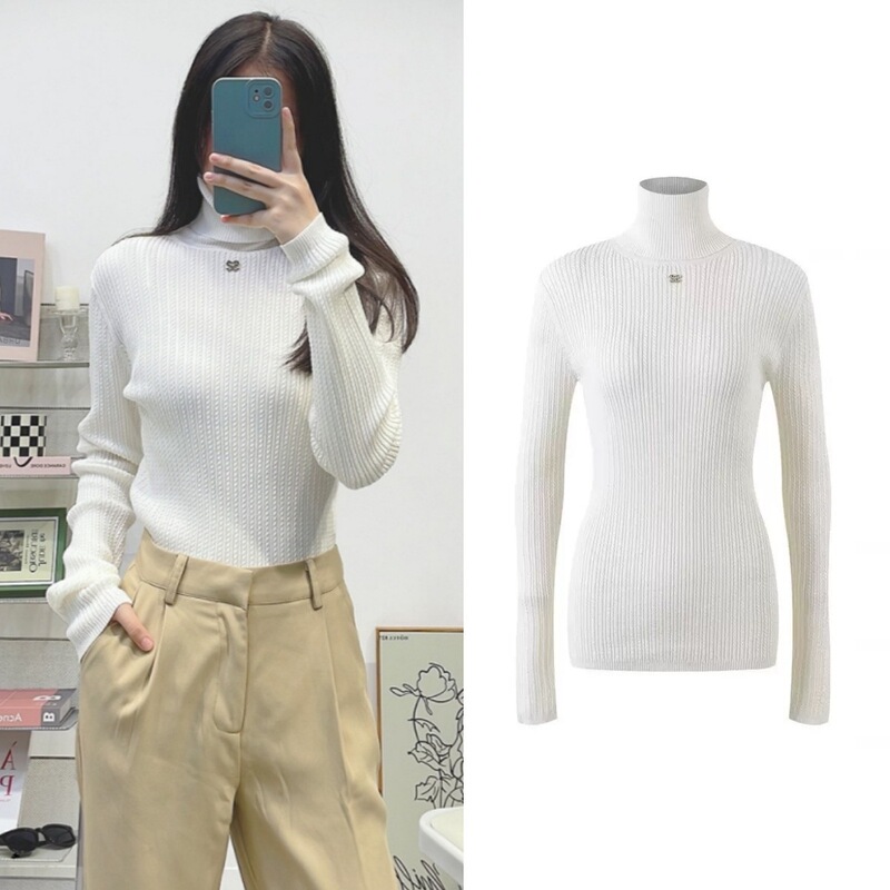 S Brand Spring Women's French Fashion Simple Ribbed High-Neck Black Knit Top Slim-Fit Long-Sleeve Base Shirt for Women