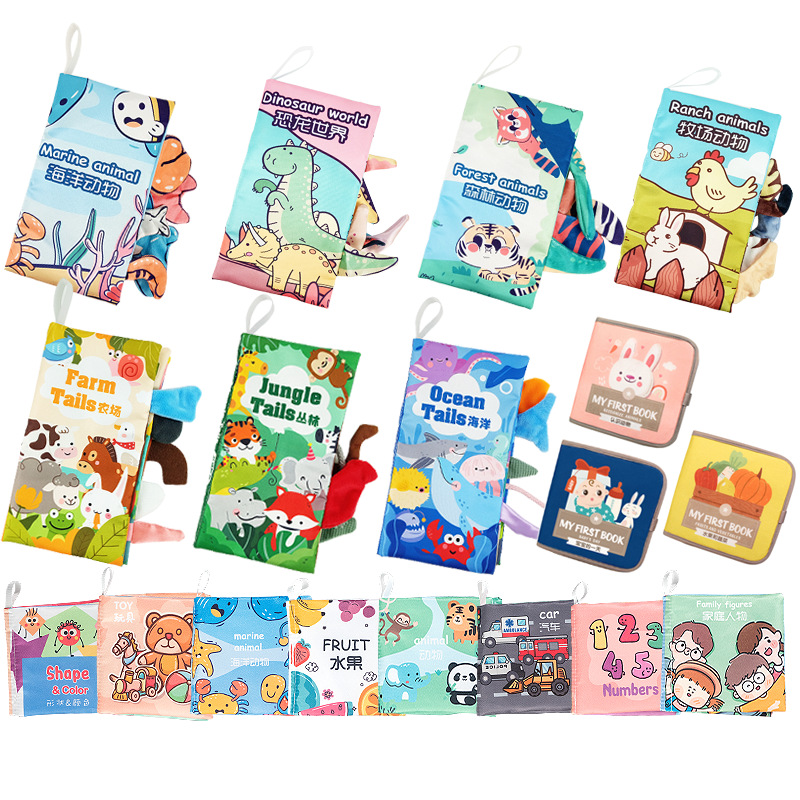 One piece free shipping baby tail cloth book educational enlightenment early education toys 0-3 years old children's toys tear-proof cloth book