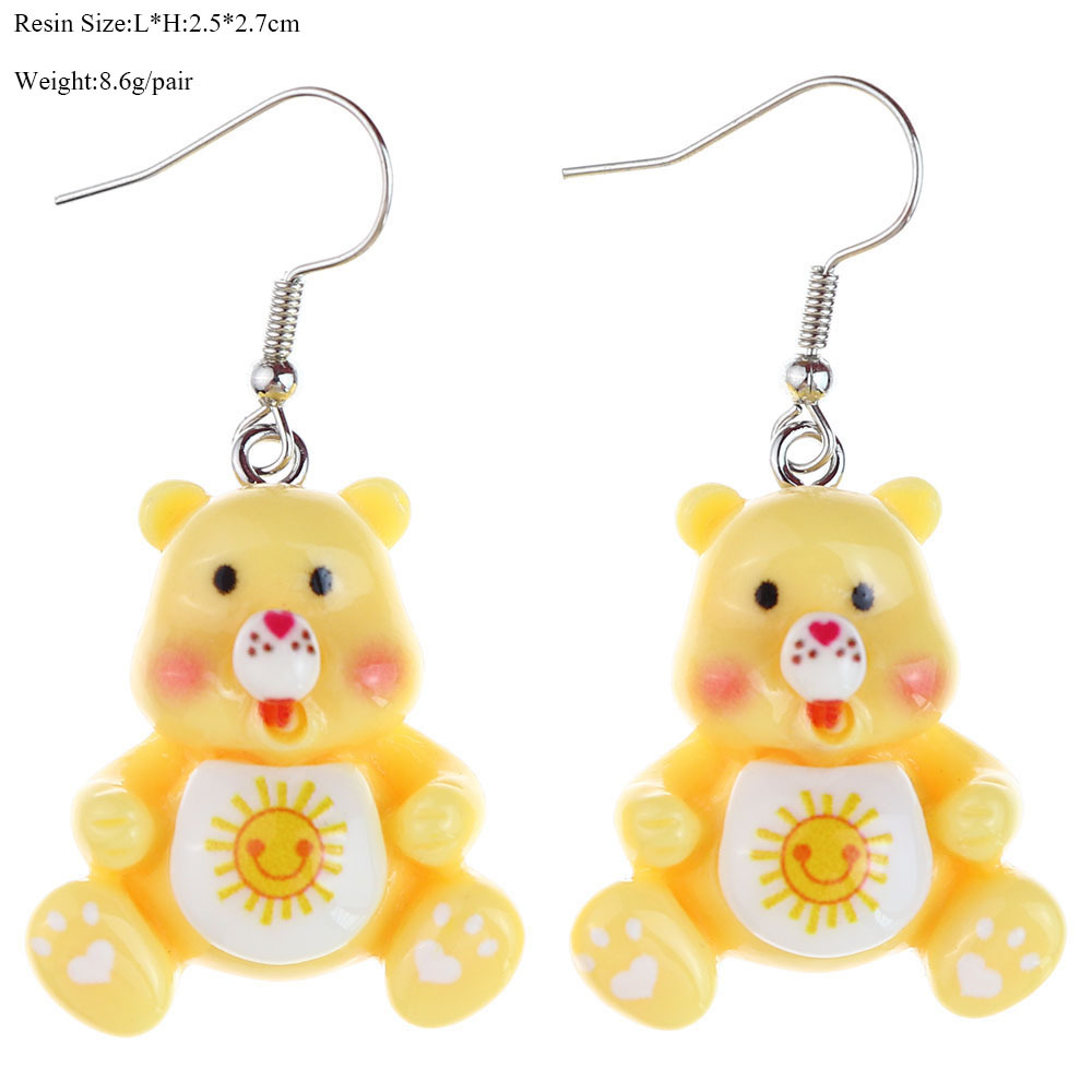 Japanese And Korean Fun And Cute Transparent Luminous Cartoon Bear Earrings Creative Childlike Girl Heart Ear Hook Eardrop Earring display picture 2