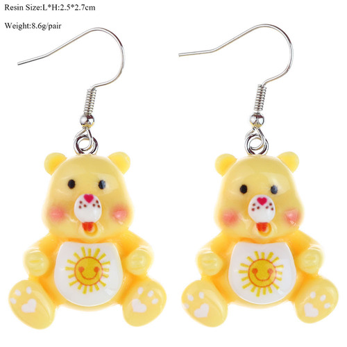 Japanese and Korean fun cute transparent luminous cartoon bear earrings creative childlike girl heart ear hook earrings