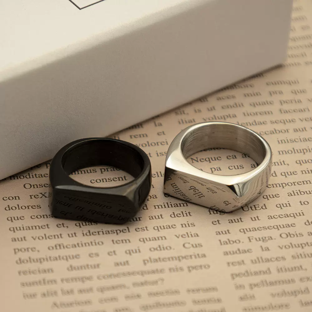 欧美热销钛钢戒指ins冷淡风几何复古情侣指环时尚光面戒指