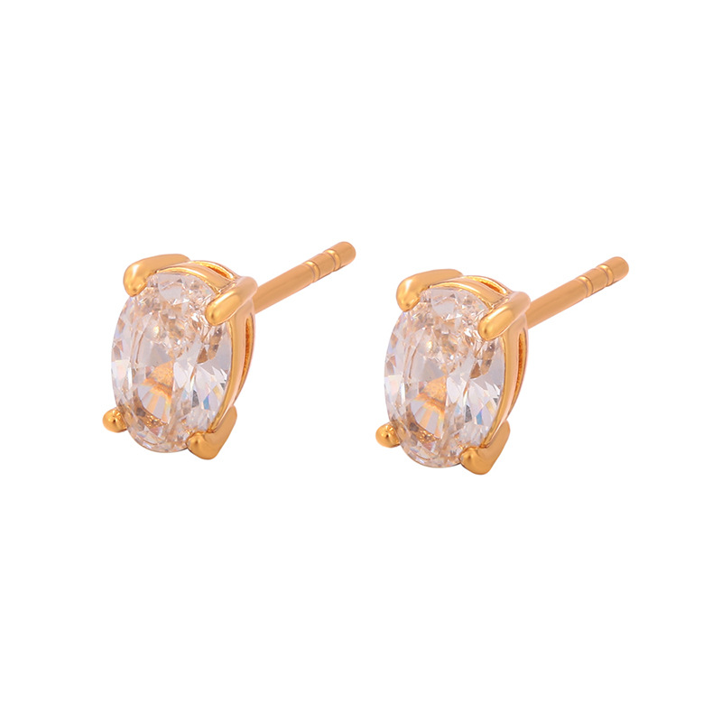 Aretes de Botón con Piedra Única de Aleación de Cobre Galvanizado para Mujeres
