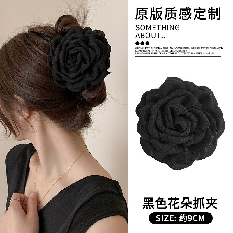 Satín de alta sensación, arco negro grande, clip de tiburón, toque de cabeza, clip de nube, clip de agarre, clip de cabello, tarjeta de cabello de mujer